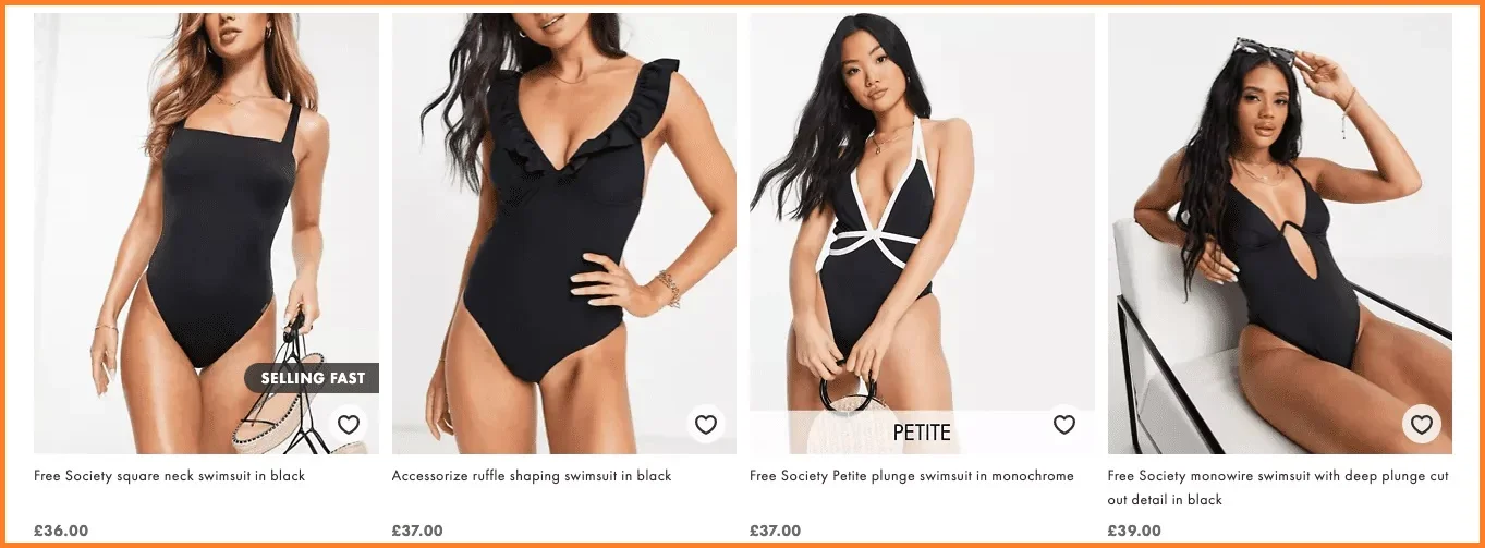 product list example: Display the wishlist option - ASOS
