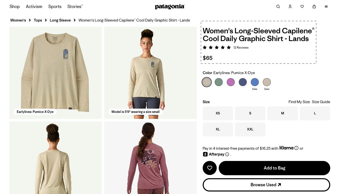 Patagonia uses natural language in their product titles making them more relevant for incoming organic search traffic