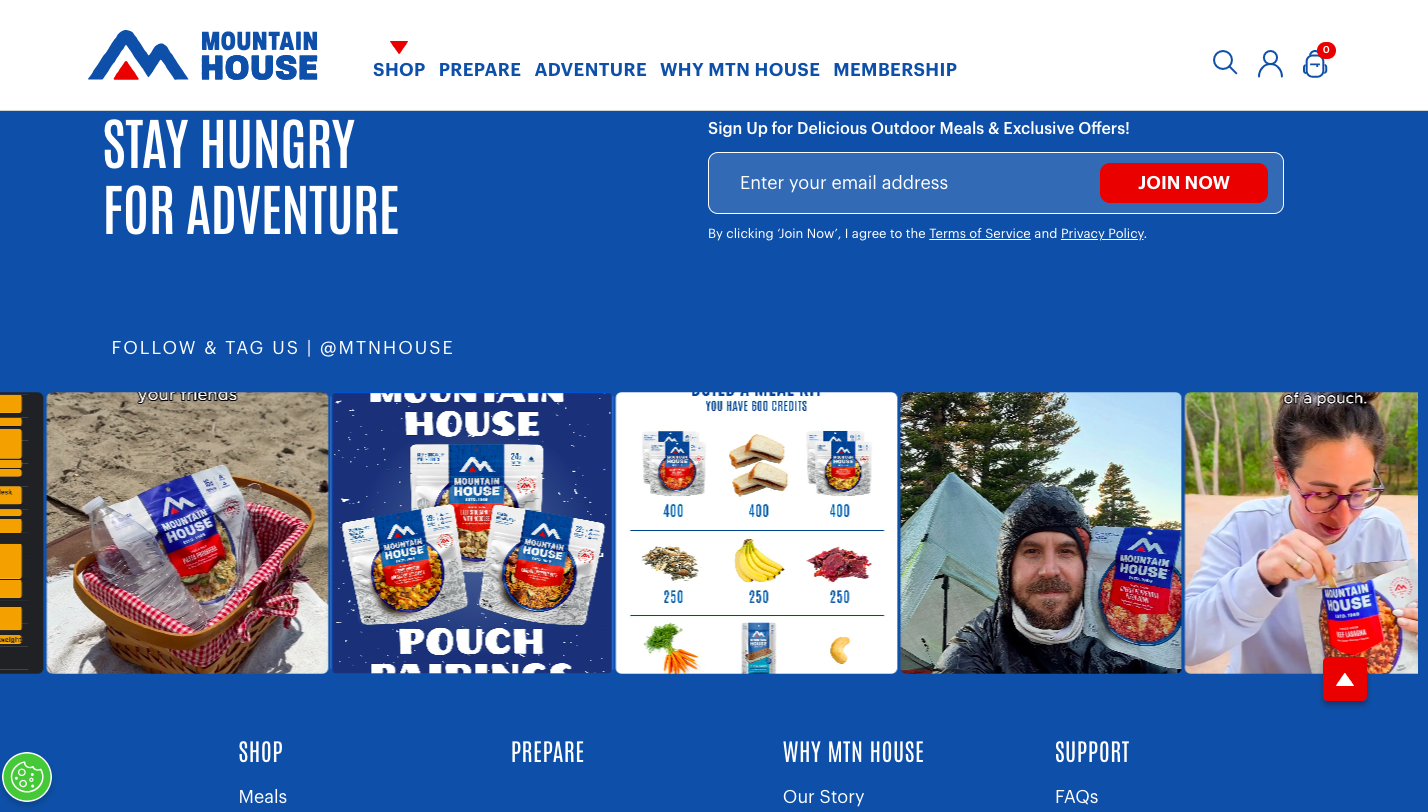 Mountain House runs UGC on their website footer to rank more relevantly for organic search traffic especially during sudden traffic drops