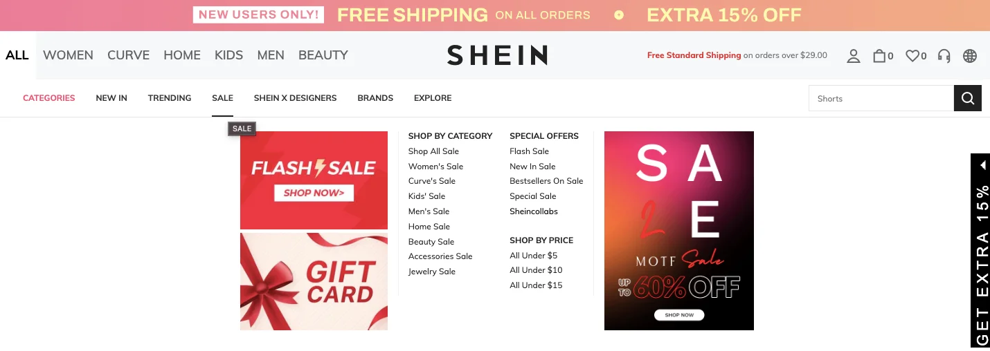 eCommerce brand has a permanently live flash sale section on their website