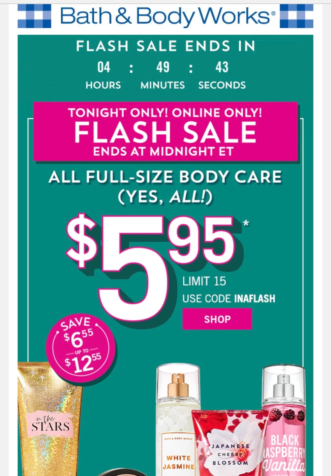 Bath & Body Works makes it clear what product their flash sale discount applies to