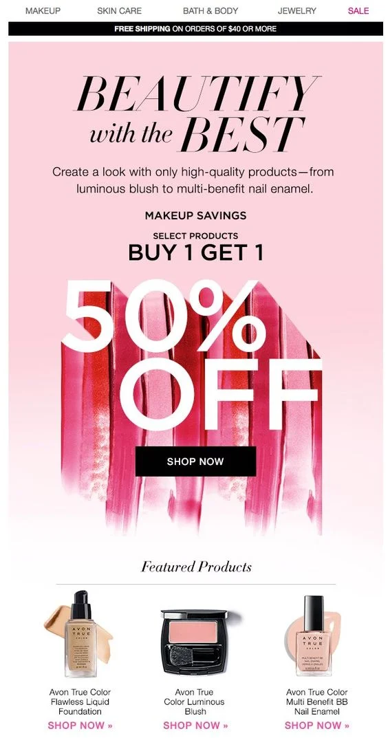 Avon offers select product recommendations in their flash sale emails