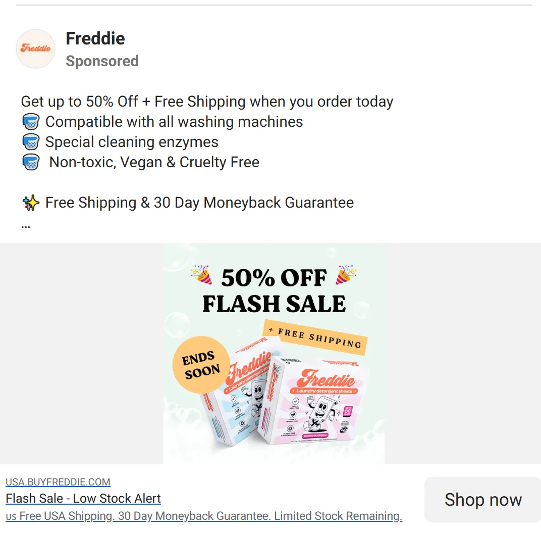 Flash Sale Ad example from Freddie