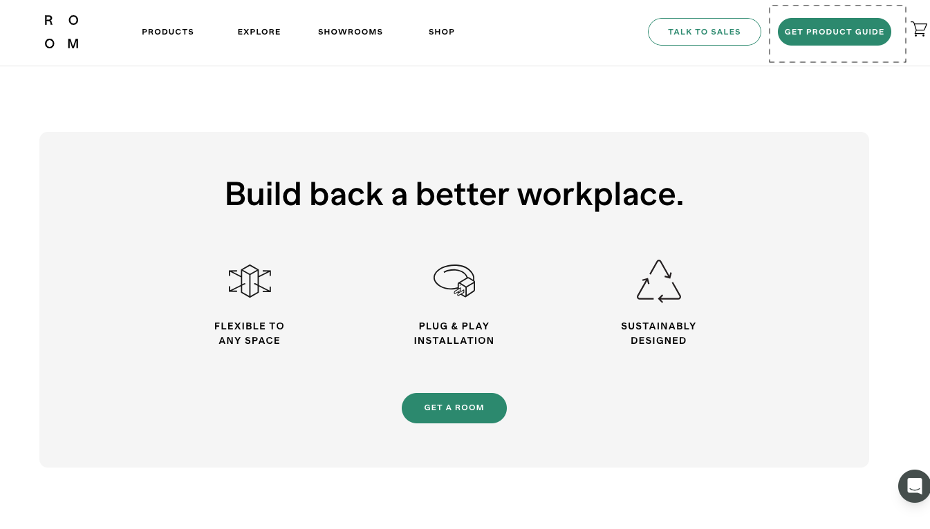 Room places their Get Product Guide CTA on the navigation panel for higher clicks