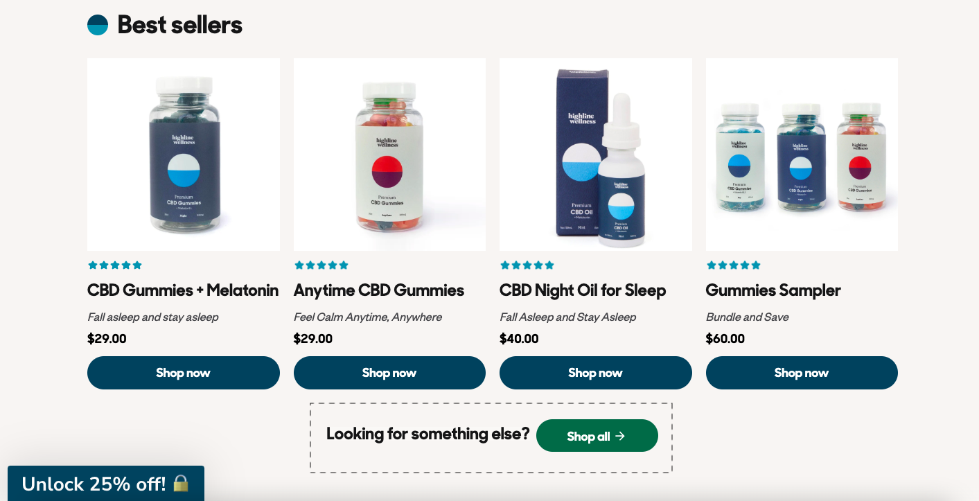 Highline Wellness uses Shop All as a creative call to action idea