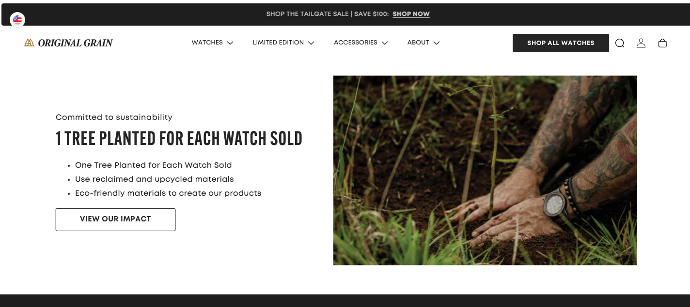 Original Grain view our impact CTA drives shoppers towards micro-conversions