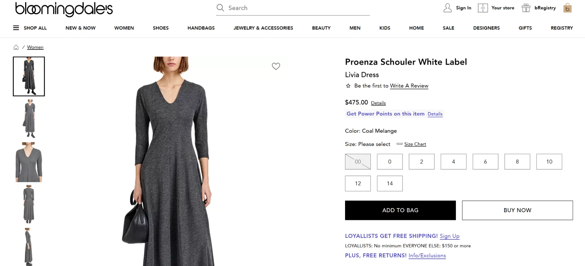 Bloomingdale’s PDP personalization using loyalty program microcopy nudging shoppers to sign up for rewards.