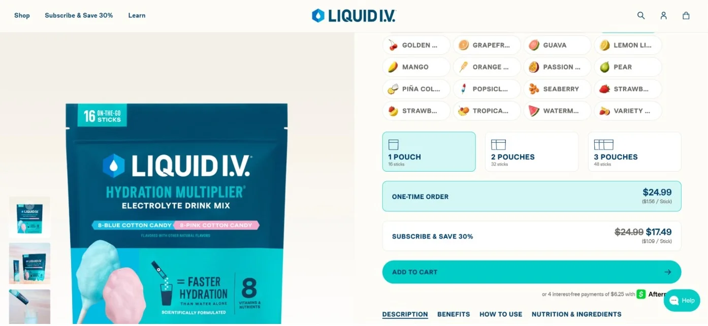 Liquid IV own website offering smaller packs (to avoid competing with marketplaces)