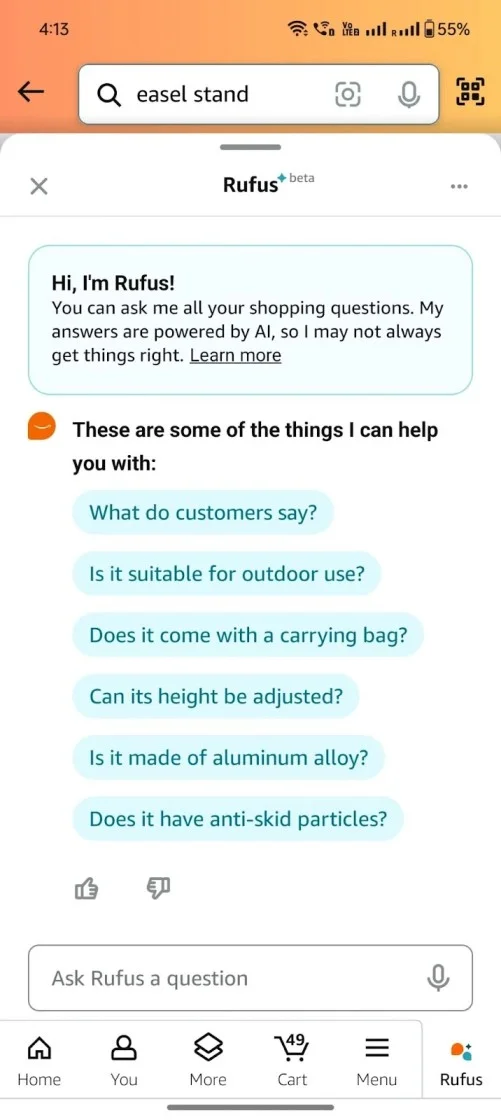 AI FAQ chatbot example from Amazon