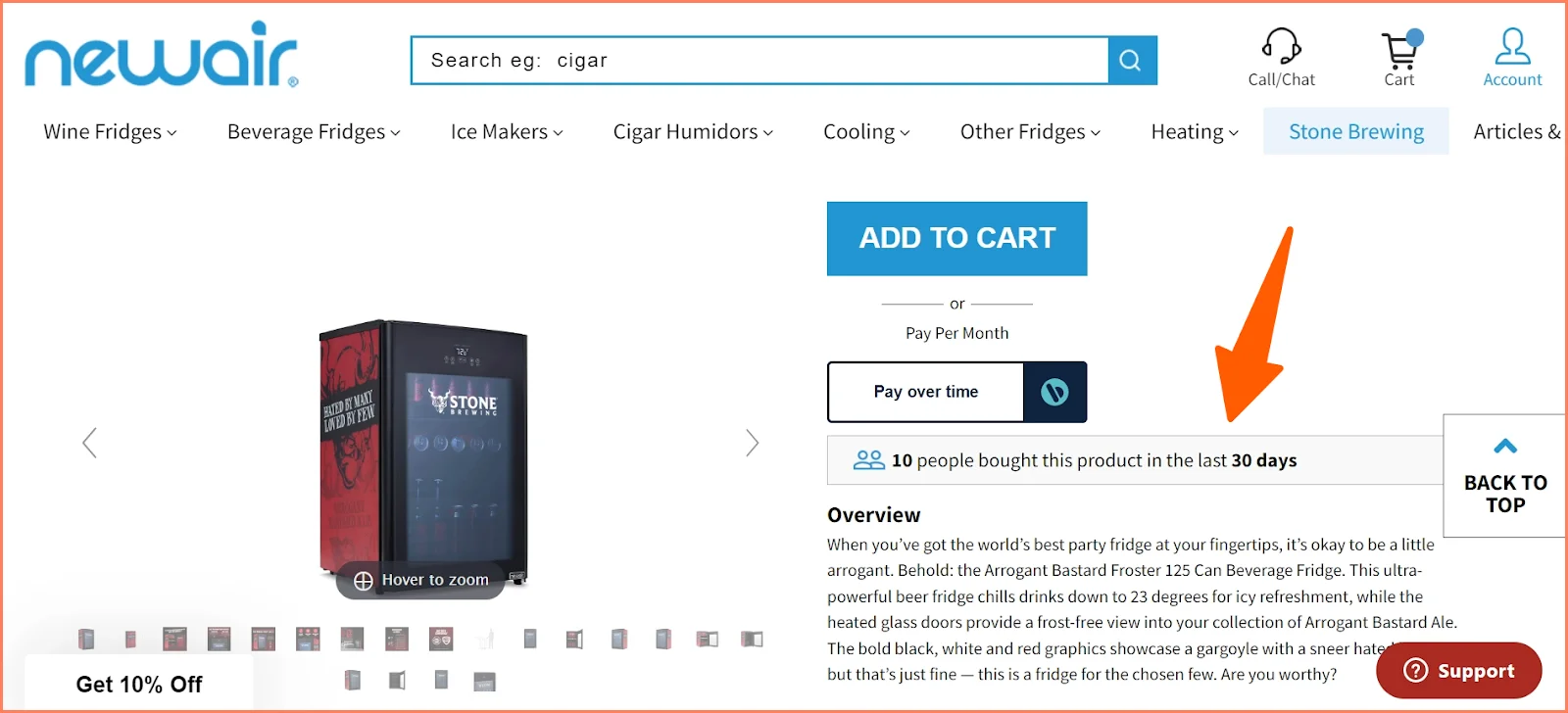 NewAir product page recent sale nudge