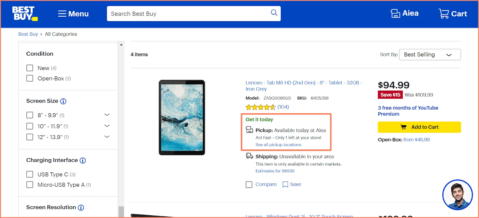 Best Buy in-store pickup