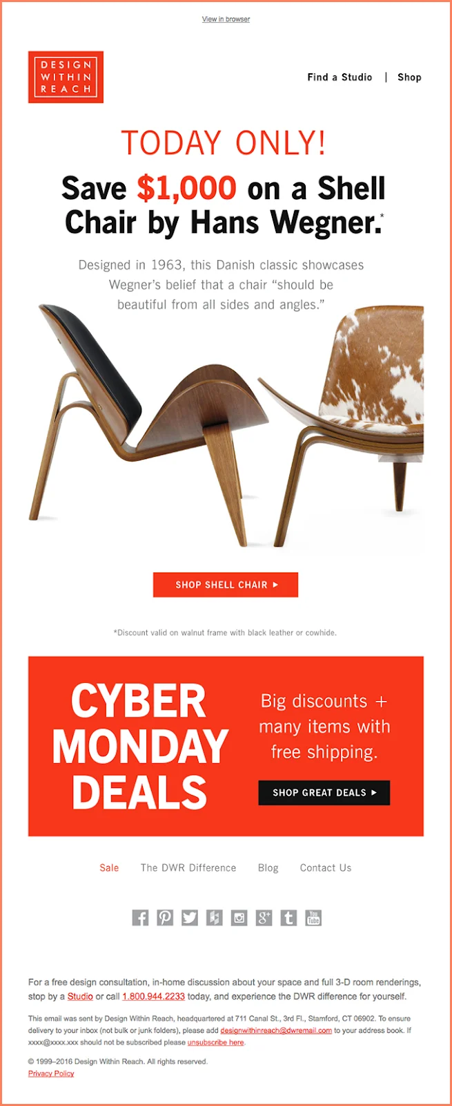 Design Within Reach Cyber Monday Mystery sale email