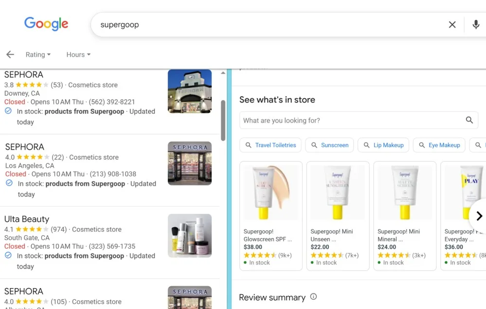 Google Business Profiles with tagged products to aid in-store promotions and product discovery
