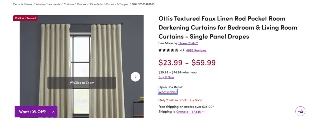 Wayfair open box deals eCommerce sales campaign example
