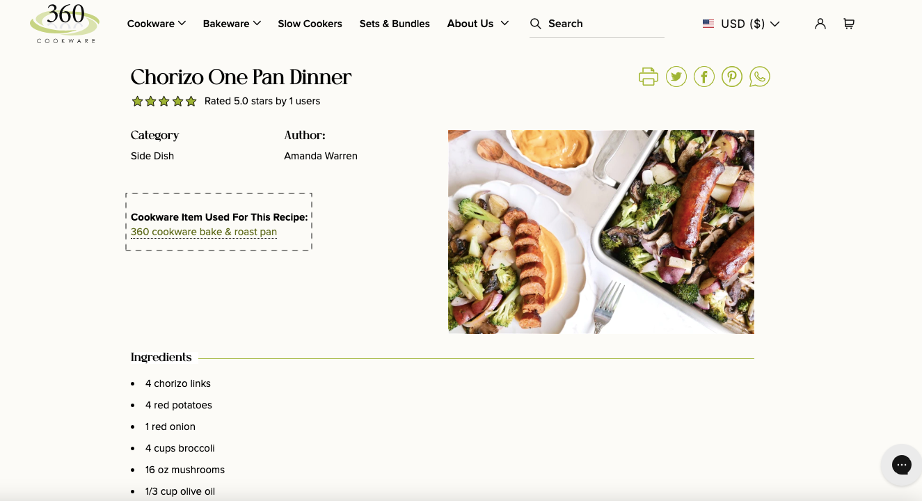 360Cookware links products on their recipes to increase cookware conversion rate