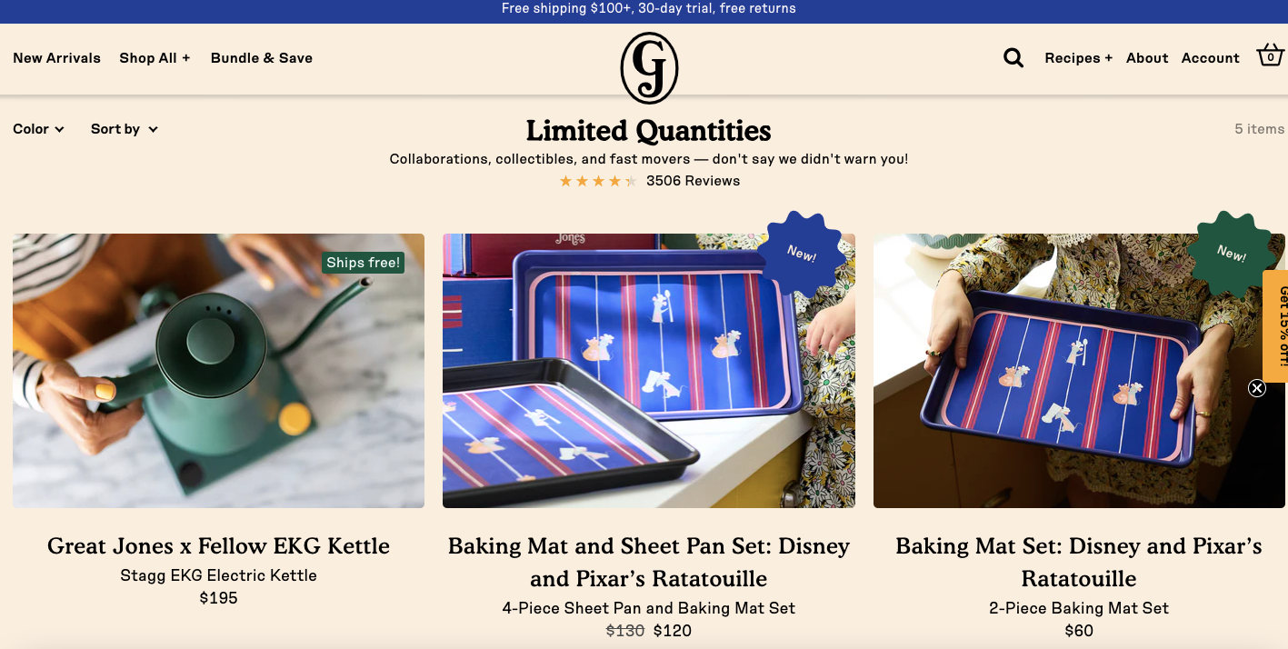 Great Jones places add ons under a limited edition category page to improve kitchenware sales