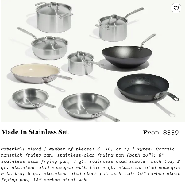 Made In bundling cookware sale example