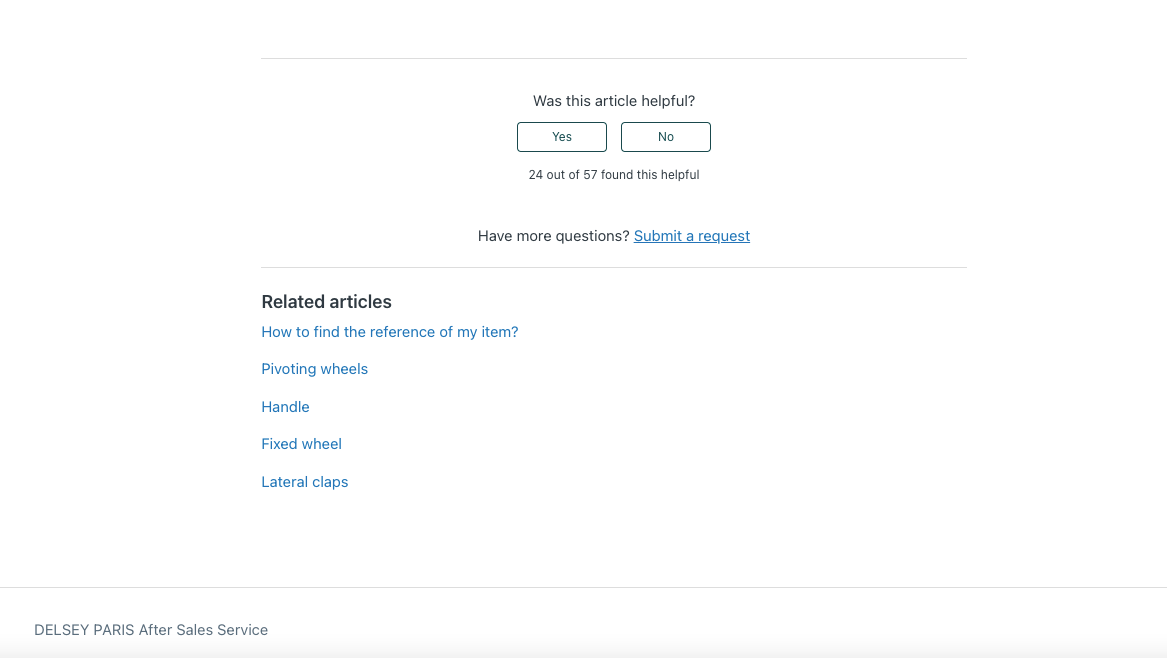 Delsey features FAQ links on their after sales service page