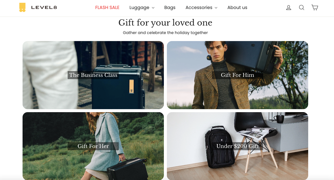 Level8 makes it easy for shoppers to discover gifting options on the luggage homepage