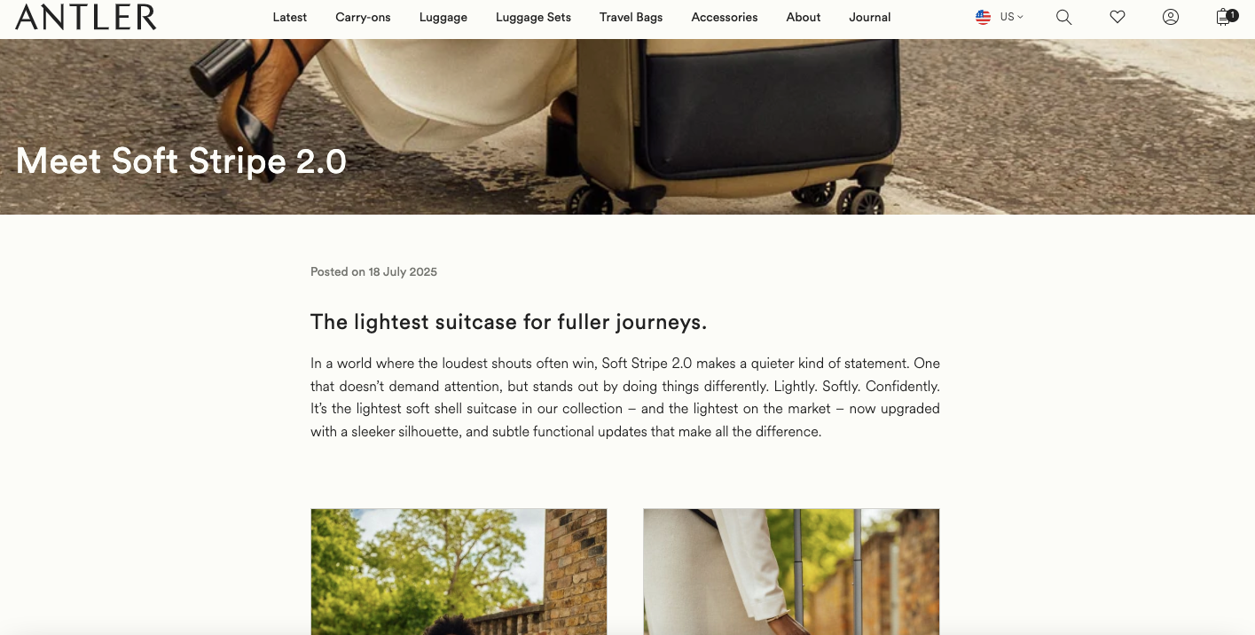 Antler creates content on new product launches to drive more luggage conversions