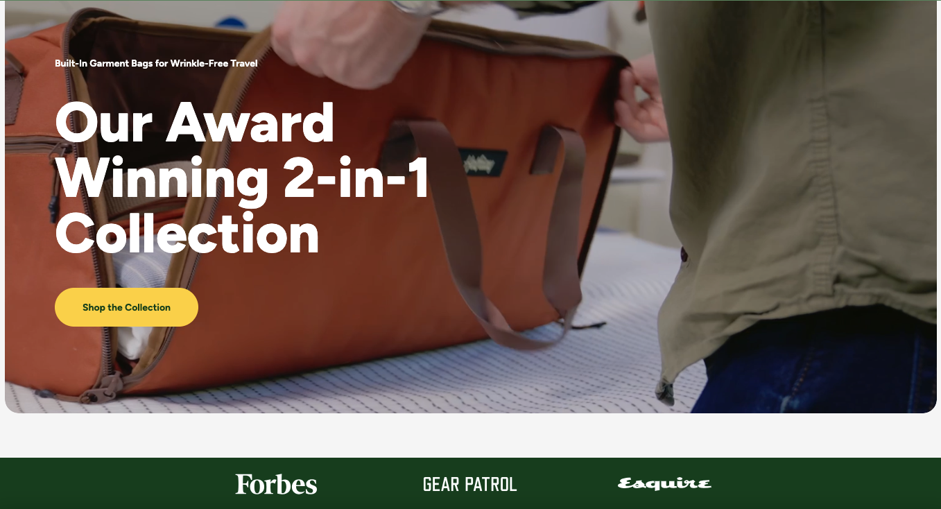 Halfday promotes a single luggage product on the homepage through a bold hero header