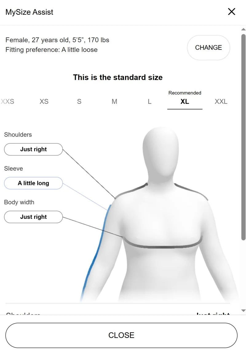 Uniqlo MySize Assist quiz interface recommending perfect fit through gamified quiz design