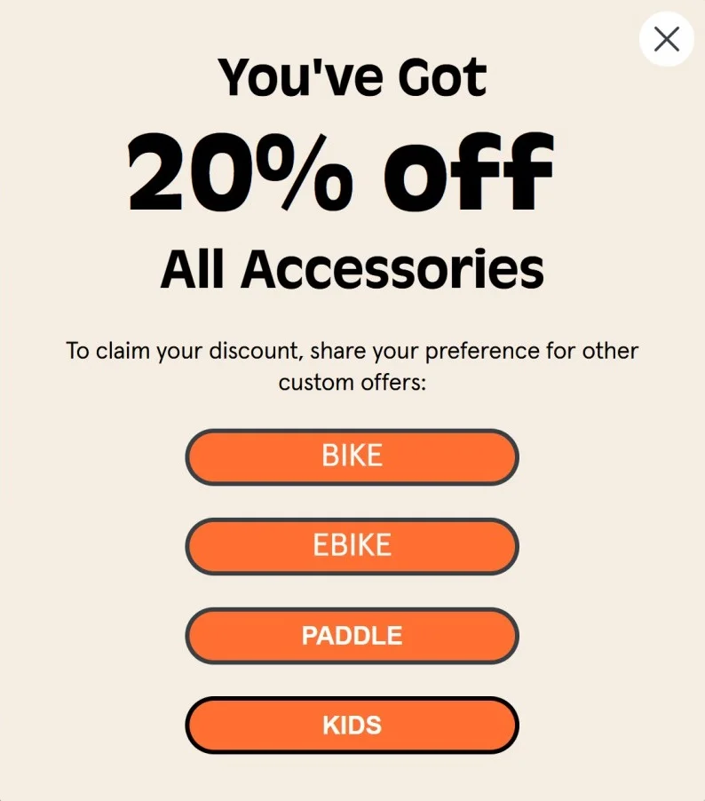 Retrospec gamified lead capture pop-up with quiz-style preference questions