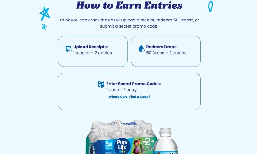 Pure Life giveaway campaign visuals showing multi-tiered prizes and treasure hunt mechanics