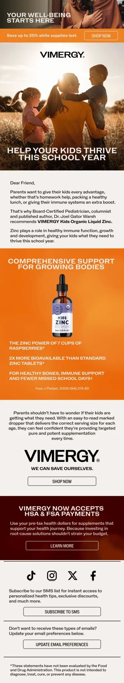 Supplement store lifecycle email example for Back to School Season: Vimergy