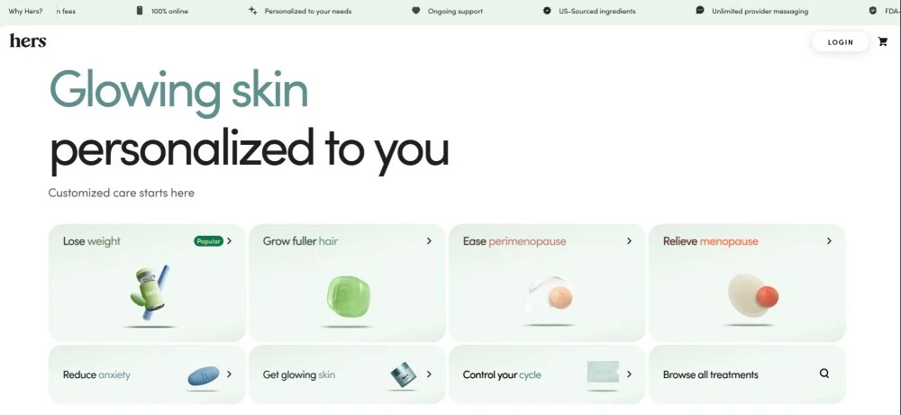 Hers helping shoppers navigate by use-case quizzes