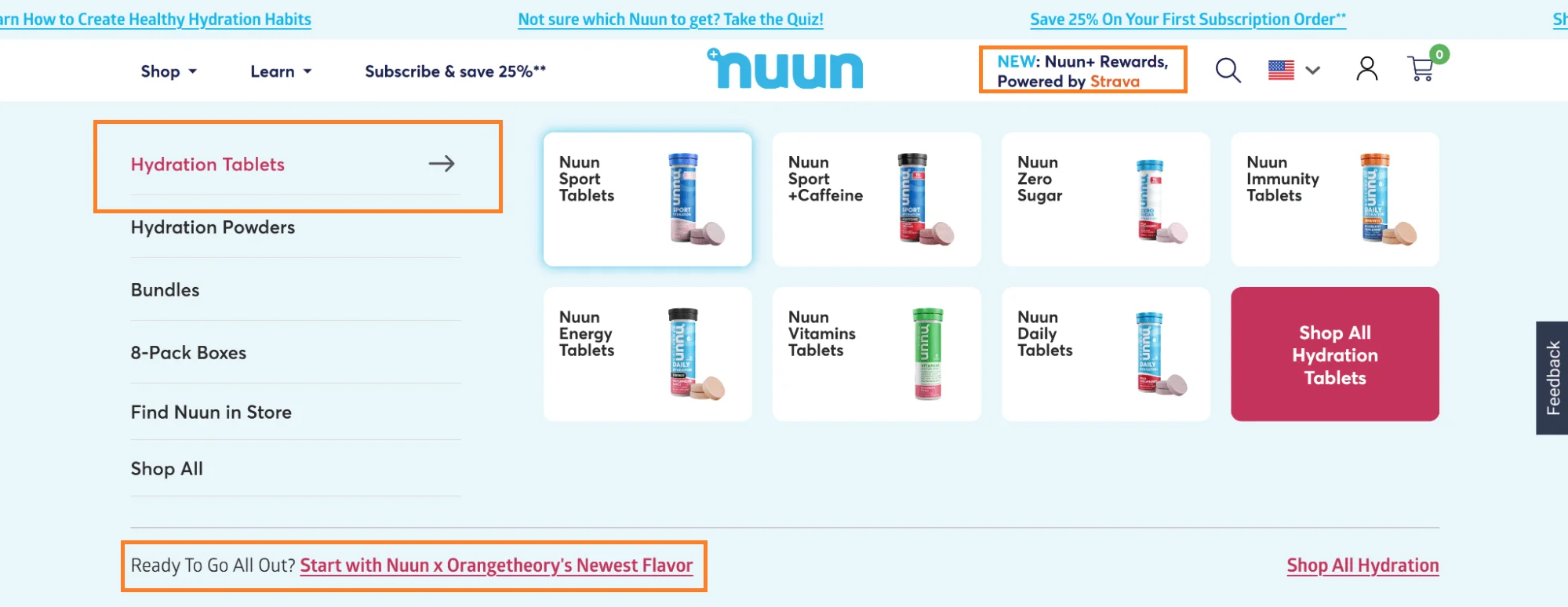 Nuun hydration guided-selling navigation with interactive quiz and personalized product paths