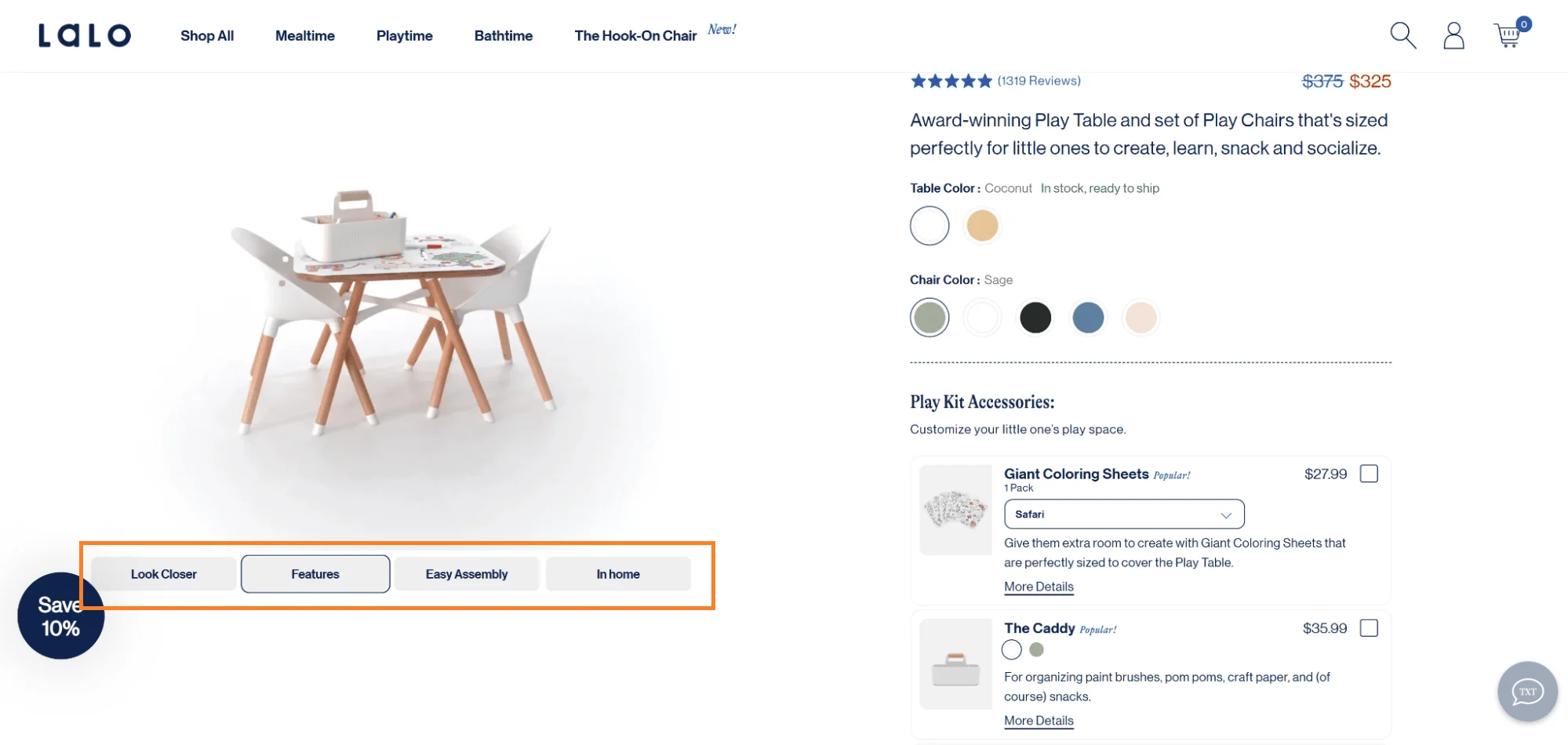 Lalo product image navigation using labeled cues like ‘features’ and ‘look closer’