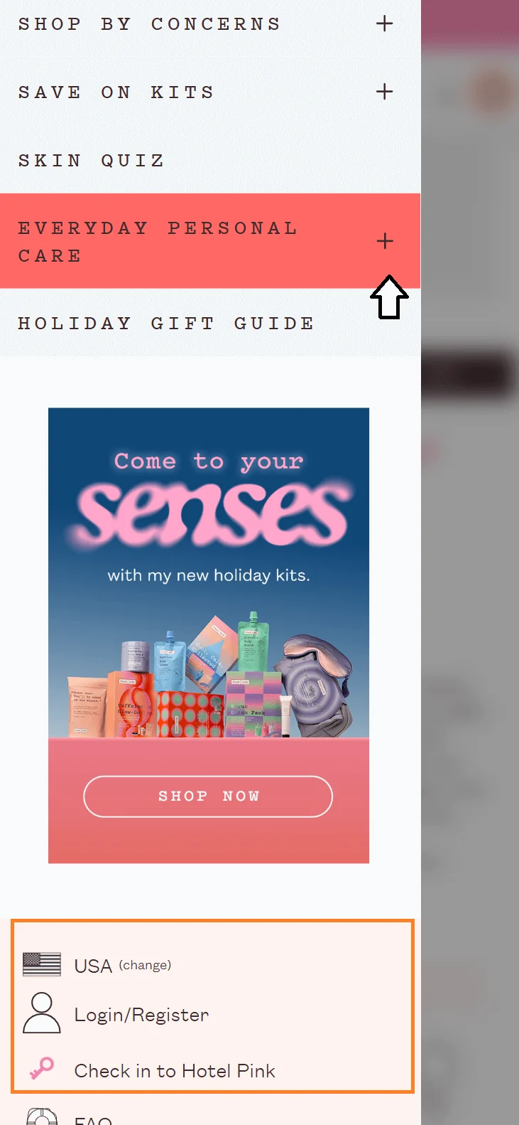 Frank Body optimizing mobile nav by visual hierarchy