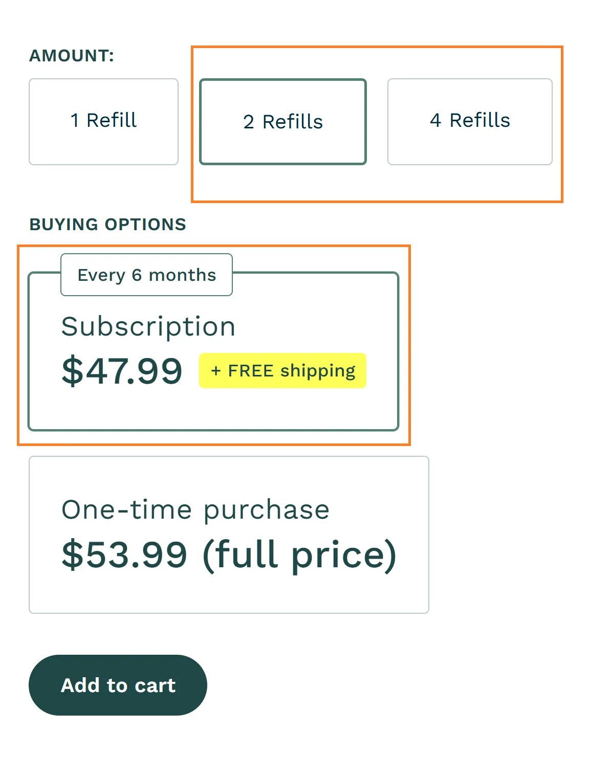 Lomi subscription upsell promoting larger but slower refill plans with per-day cost savings to boost retention and AOV.