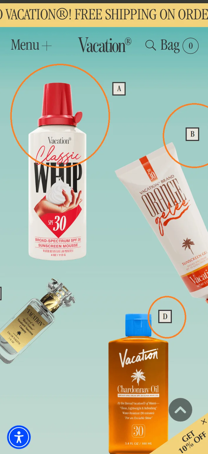 Vacation Inc homepage scrapbook with interactive hotspots for cross-sells and bundled discovery.