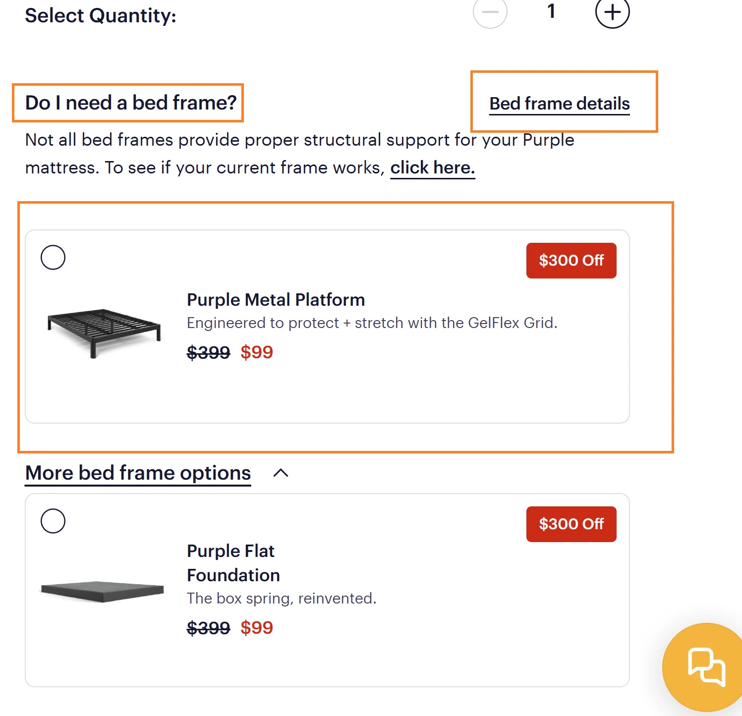 Purple essentials cross-sell framing warranties and protectors as necessary add-ons rather than extras.