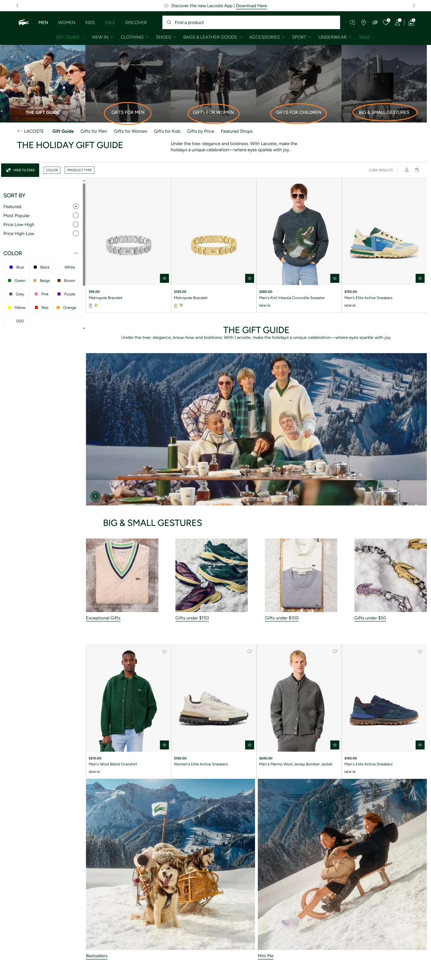 Lacoste holiday gift guide cross-sell with use-case and budget filters and convert-ready gift experiences