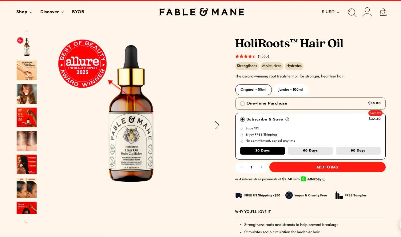 fable and mane product display example