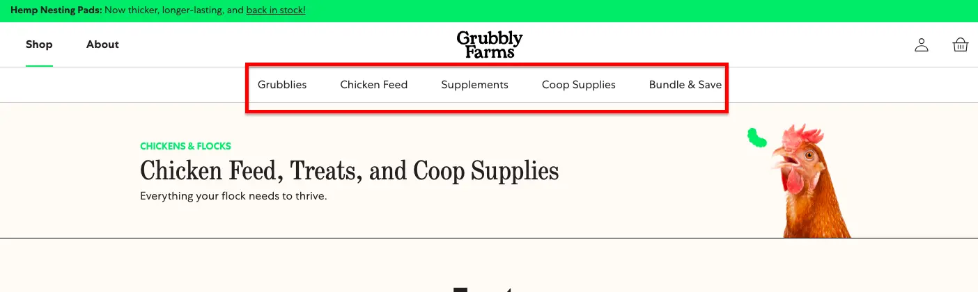 Grubbly farms categories example