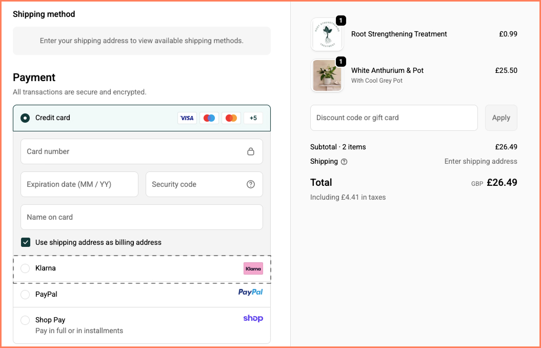Leaf Envy highlights different BNPL options making it one of the best checkout page designs