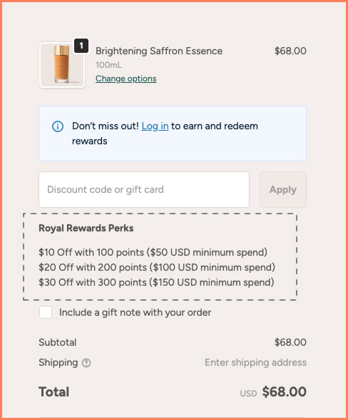 Ranavat builds anticipation around royalty perks in its checkout design example