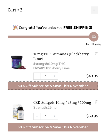 Joy Organics shows subscription nudges to prevent shoppers from abandoning carts