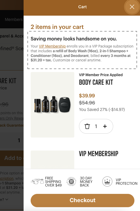 Manscaped uses microcopy that primes shoppers to not abandon their shopping cart