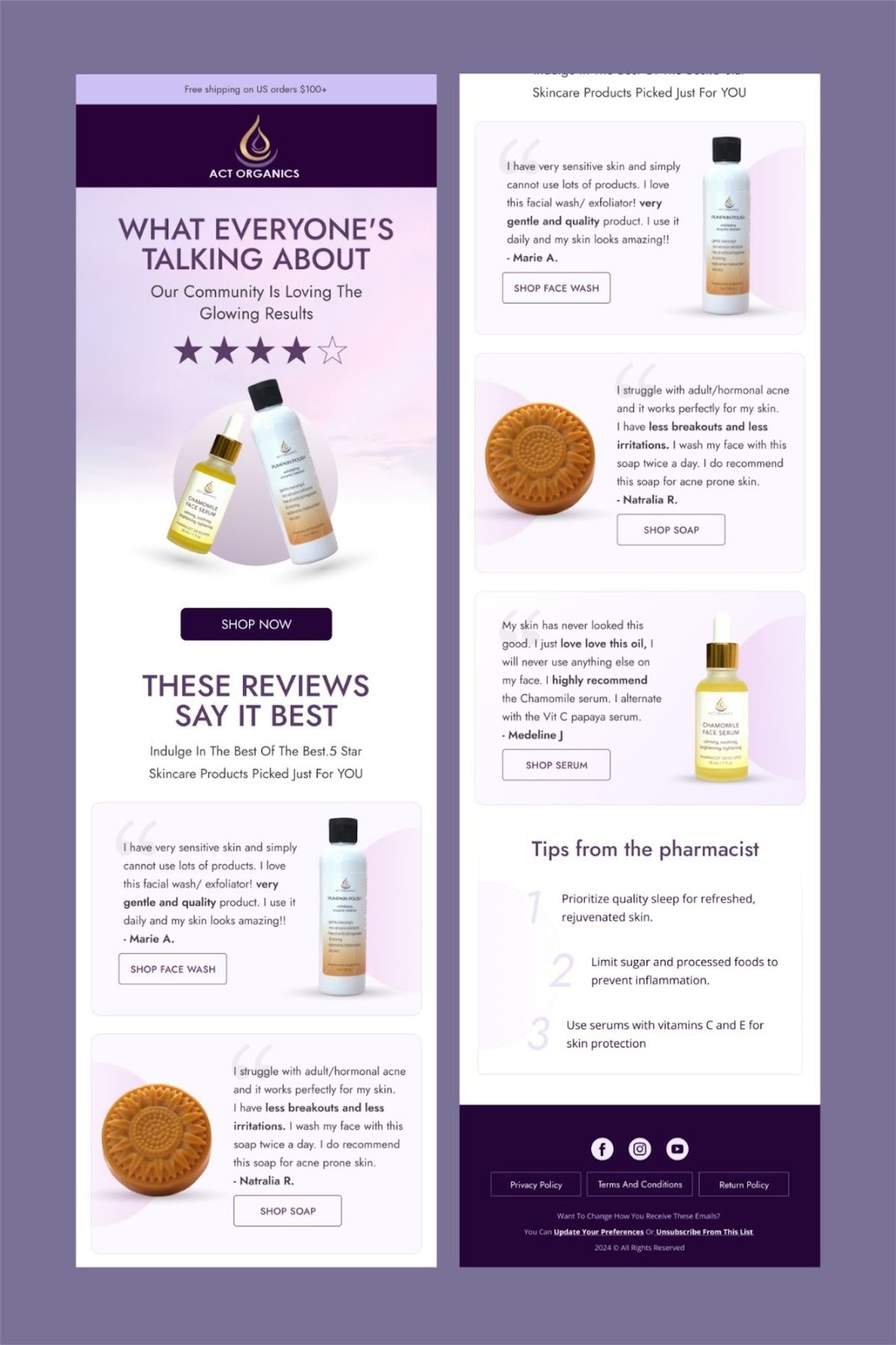 Act Organics educates through their recommendation emails so that less people abandon carts