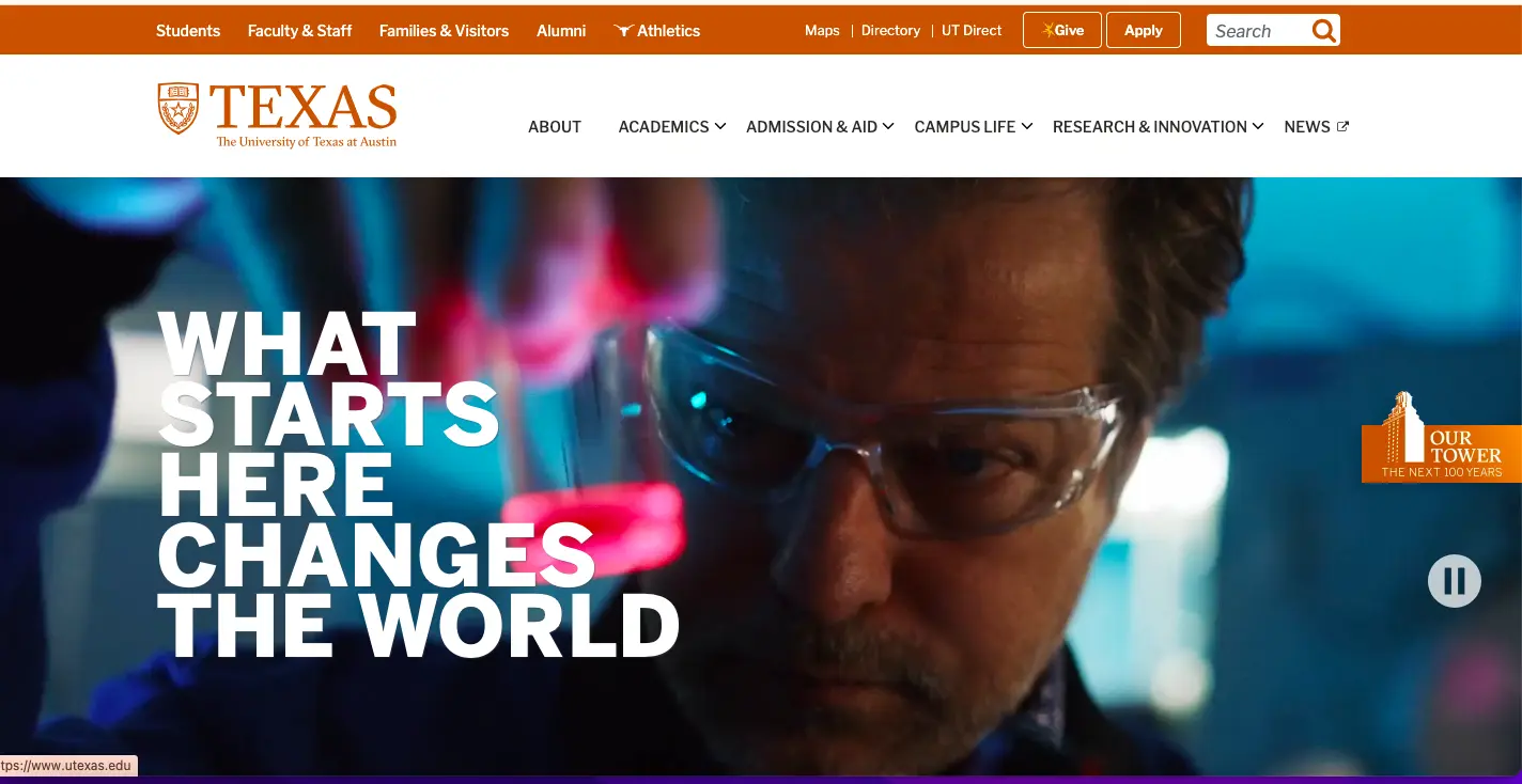 University of Texas Landing Page Example