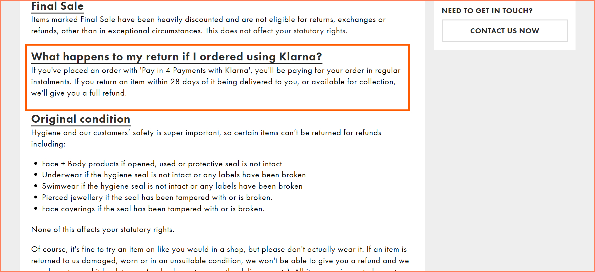 ASOS BNPL Klana returns FAQ