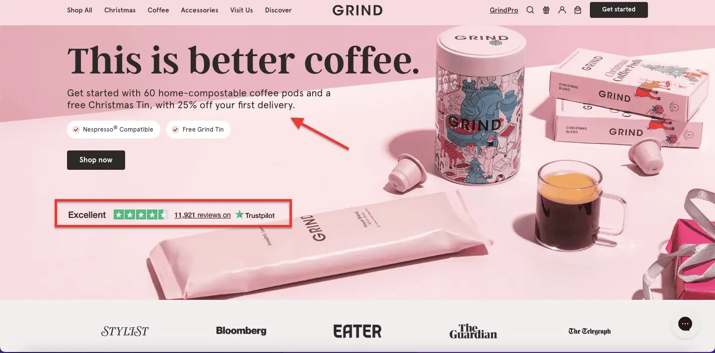 grind coffee website UX example