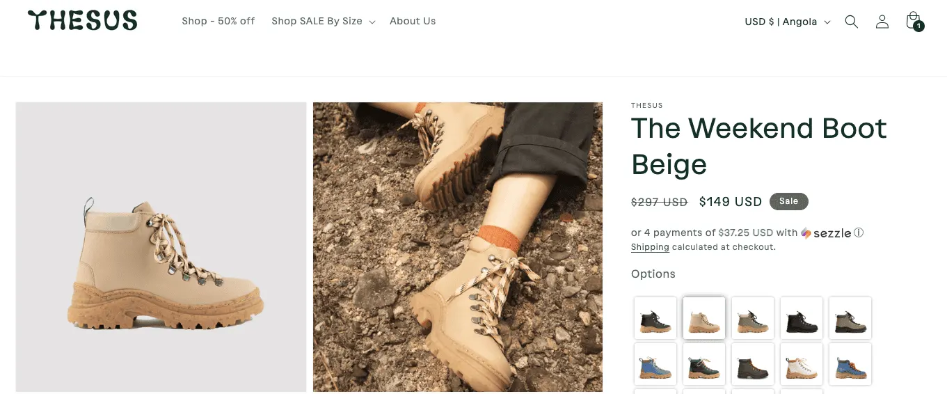 Thesus website UX example