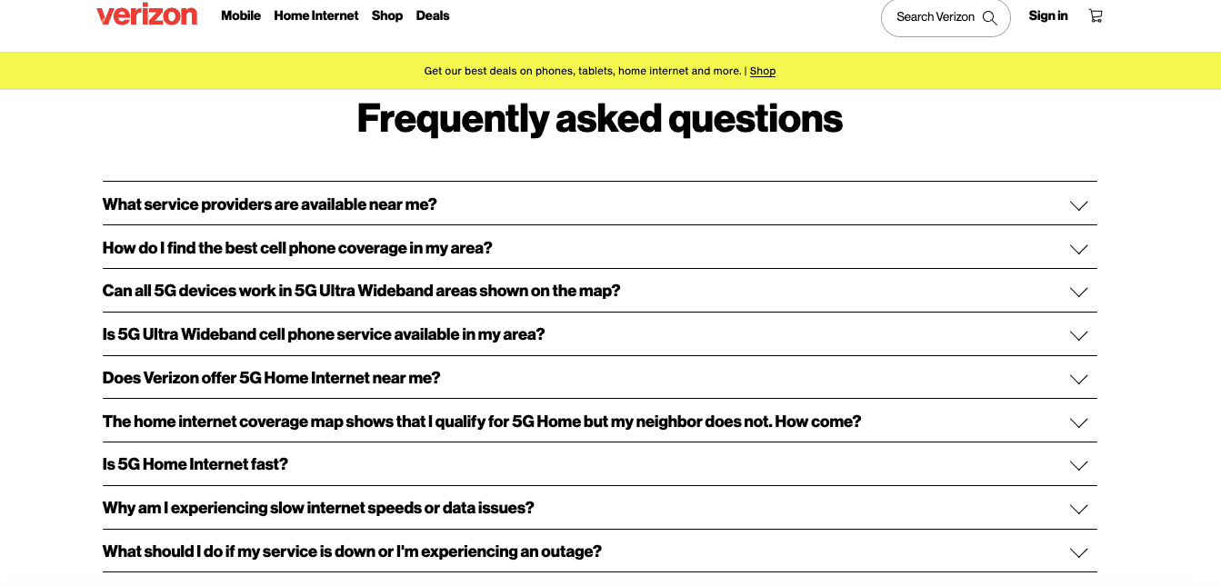 Verizon Network coverage example