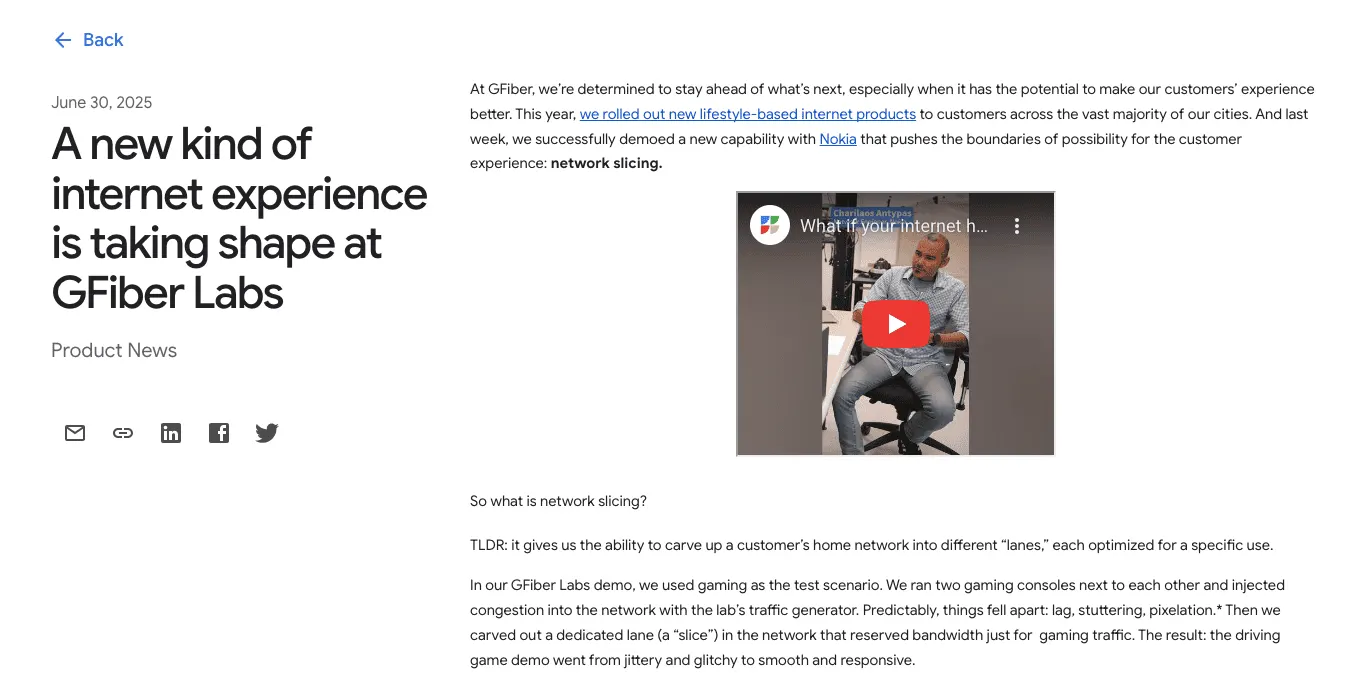 Gfiber Product update example